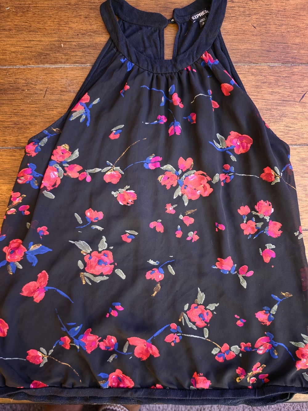 Express Black Floral Halter Dress - Pink & Blue Flowers